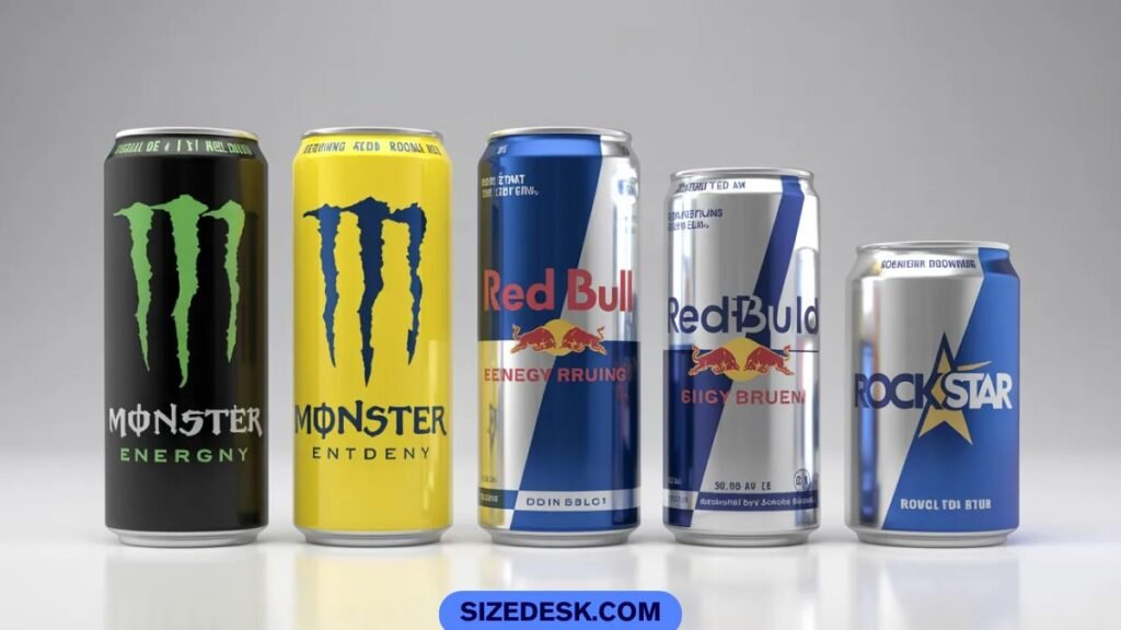 monster vs red bull vs rockstar energy drink can size comparison