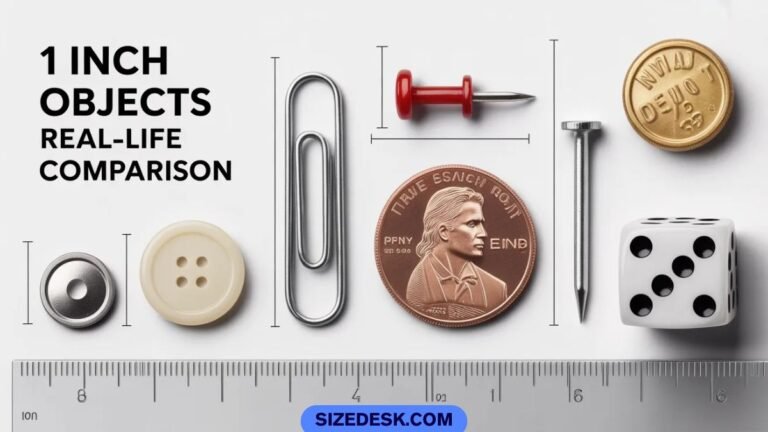 1 inch objects including bottle cap, quarter coin, paperclip and thumb segment for size comparison