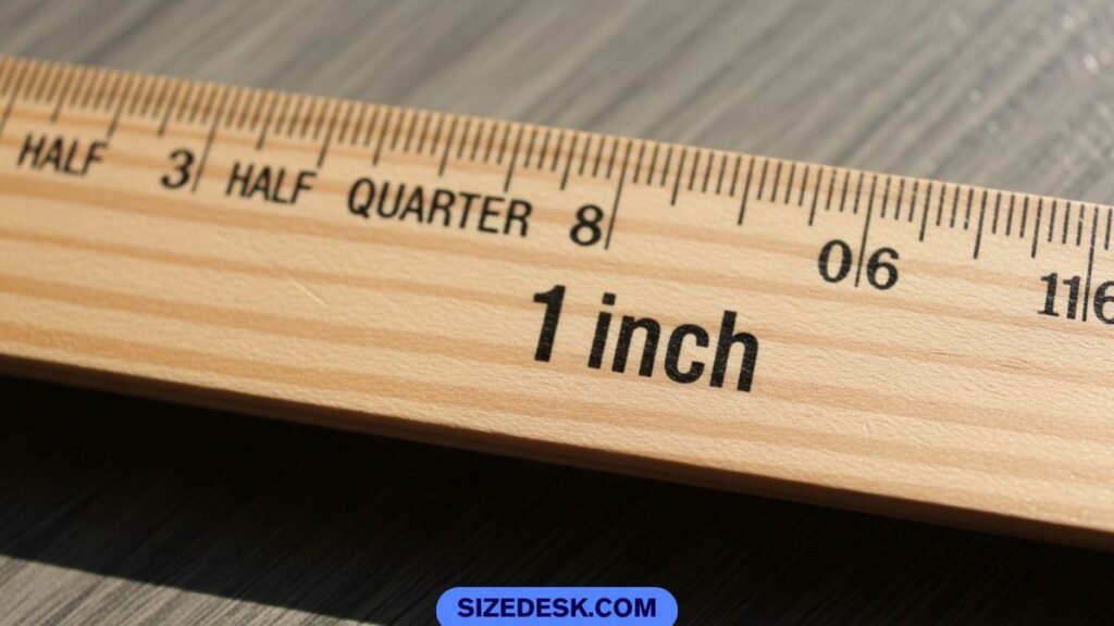 close view of 1 inch mark on ruler showing measurement scale