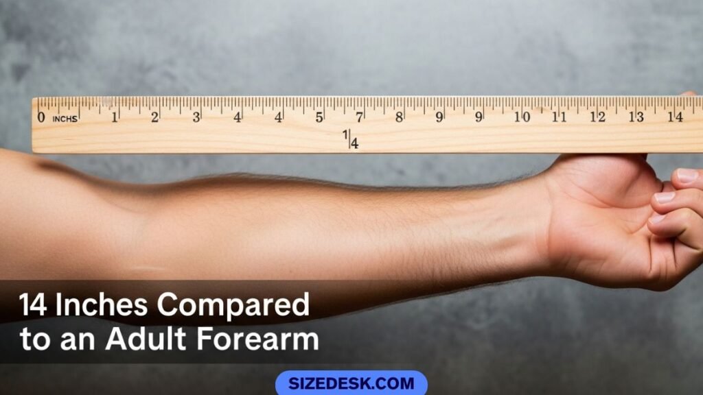 Adult forearm length shown as a visual reference for fourteen inches