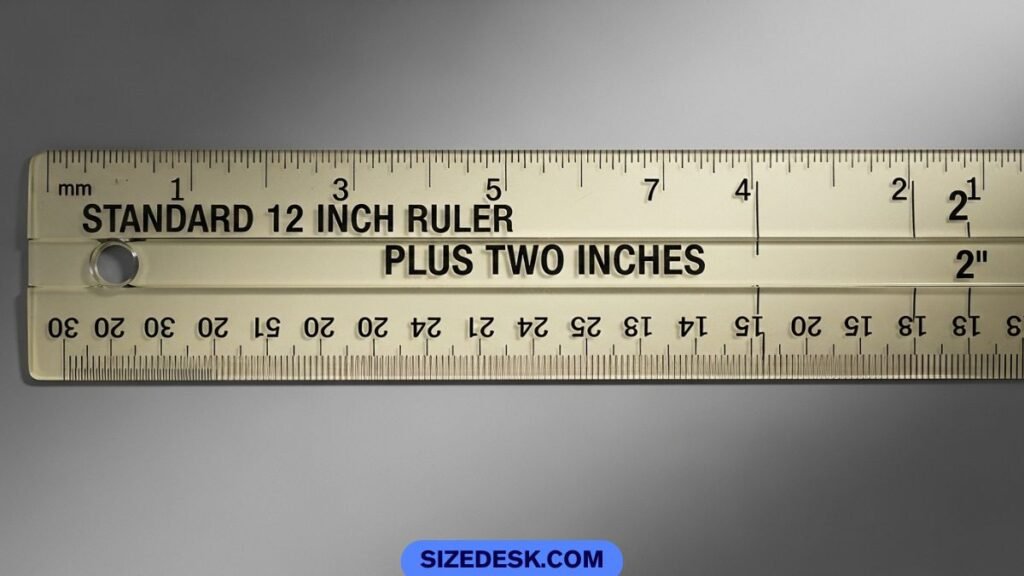 12 inch ruler extended slightly to demonstrate fourteen inch length