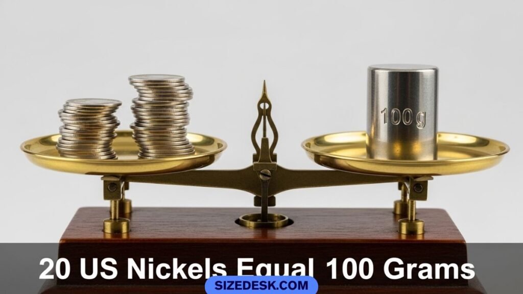 20 US nickels stacked together weighing exactly 100 grams