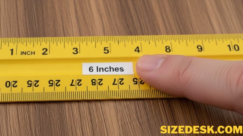 6 inches marked on a 12 inch ruler for measurement reference