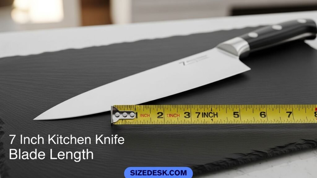 Kitchen knife with 7 inch blade length used as size reference