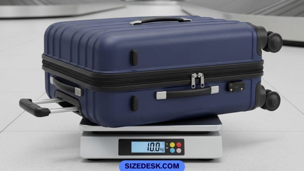Packed travel suitcase weighing approximately 10 kilograms