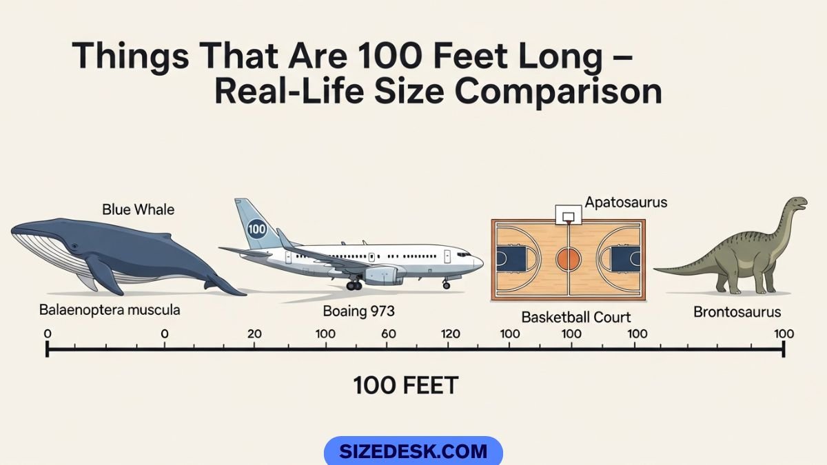 Things that are 100 feet long shown next to a football field for size comparison