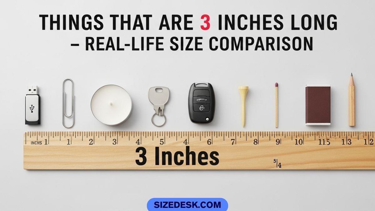 Everyday things that are 3 inches long shown next to a ruler for size comparison