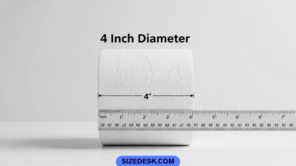 Standard toilet paper roll showing approximately 4 inch diameter