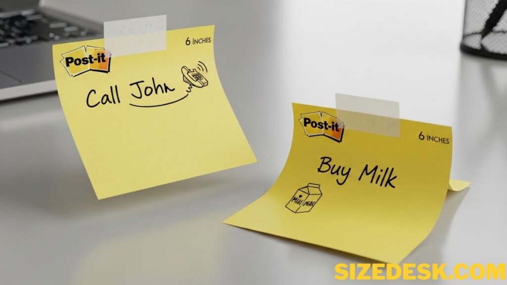 two 3x3 post it notes placed side by side measuring 6 inches